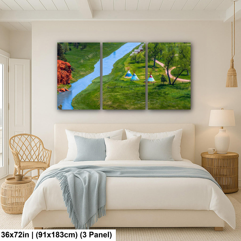 Painted Prairie: Tipis Along Red Cliffs Wyoming Photography Wall Art