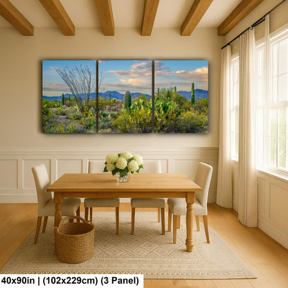 Sonoran Desert Wildflowers with Saguaros Photography Print, Tucson Arizona Landscape, Southwest Wall Art Decor
