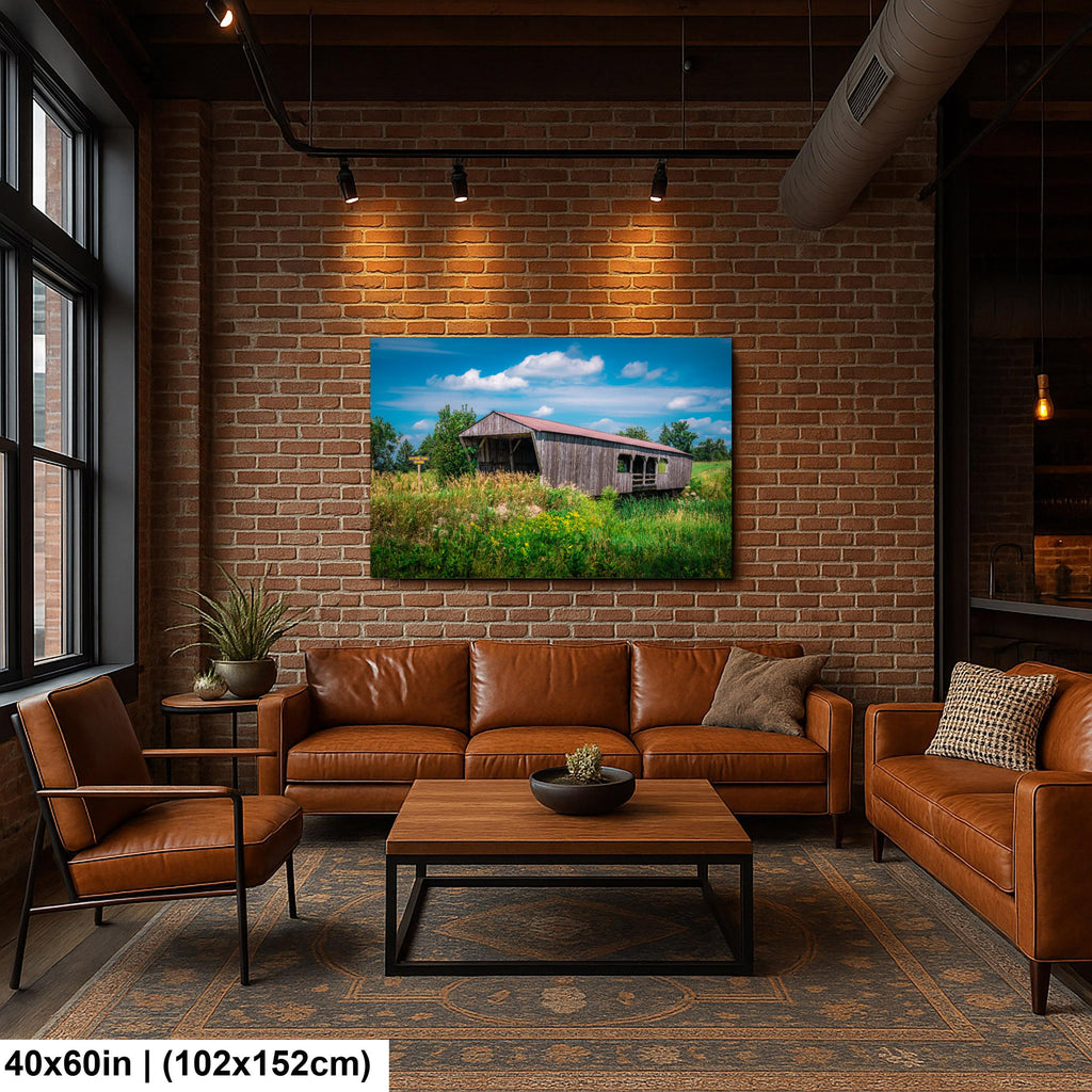 Rustic Covered Bridge Over Otter Tail River Detroit Lakes Minnesota Photography Print
