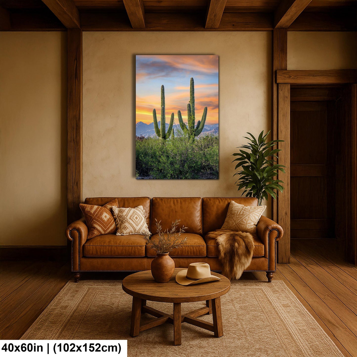 Desert Sunset with Giant Saguaros Photography Print, Tucson Arizona Wall Art, Southwest Landscape Decor