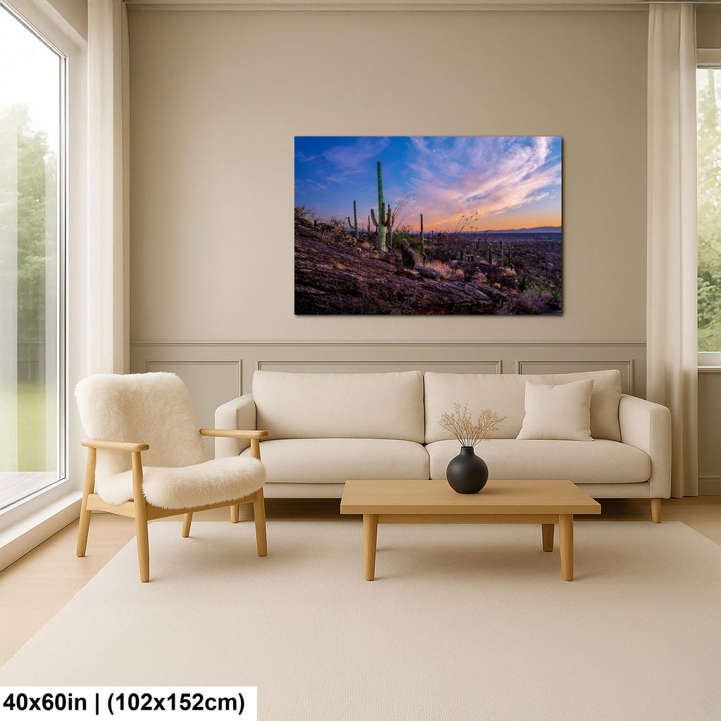 Rocky Sonoran Desert Hillside Sunset with Saguaros - Saguaro National Park East Tucson Photography Print
