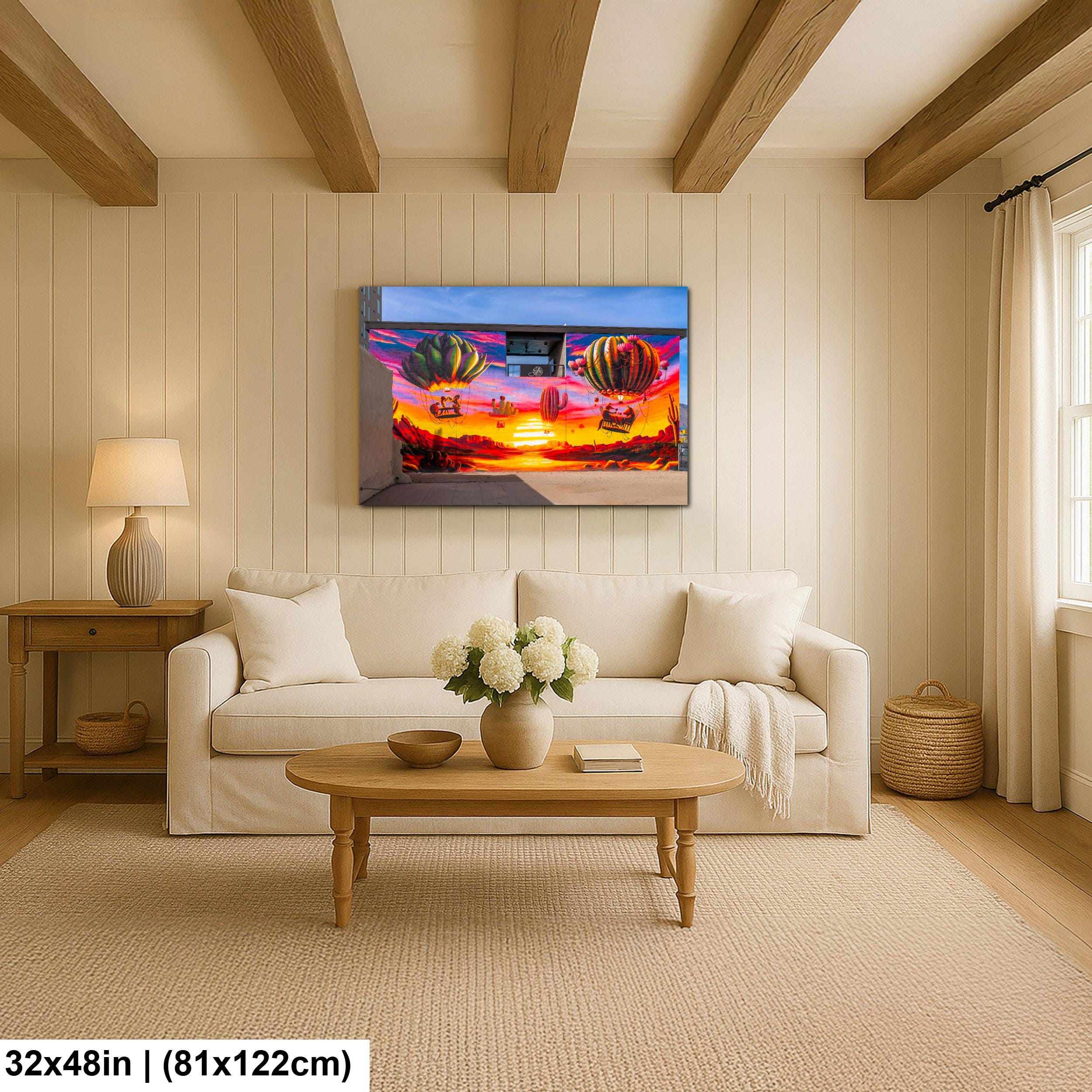 Tucson Mural - Surreal Desert Mural With Floating Cactus Balloons, Photography Print Wall Art