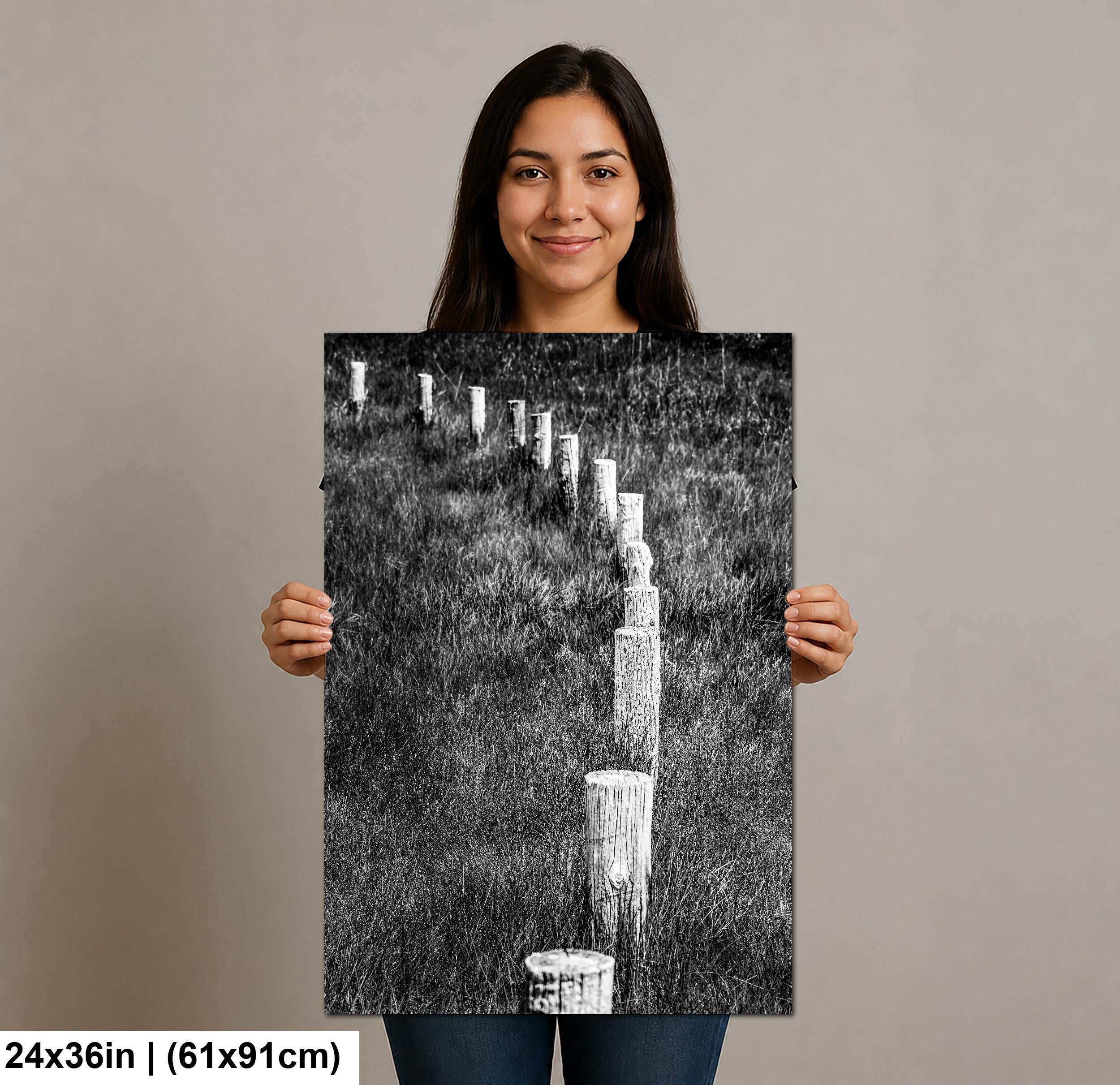 Monochrome Lines: Fence Posts Devils Tower Wyoming Black and White Wall Art