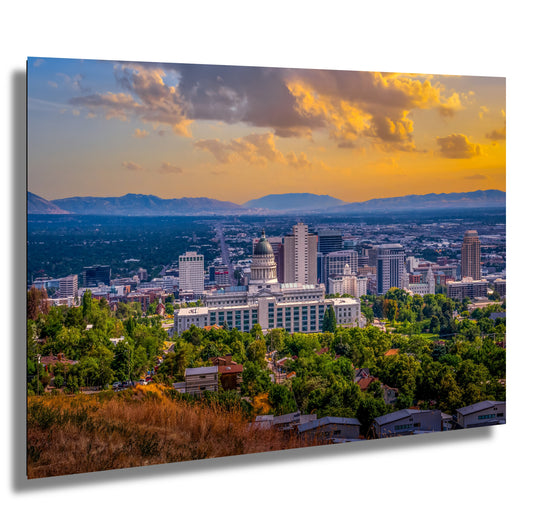 Cityscape Chronicles: Salt Lake Downtown in Utah Wall Art Photography Salt Lake City Metal Aluminum Print