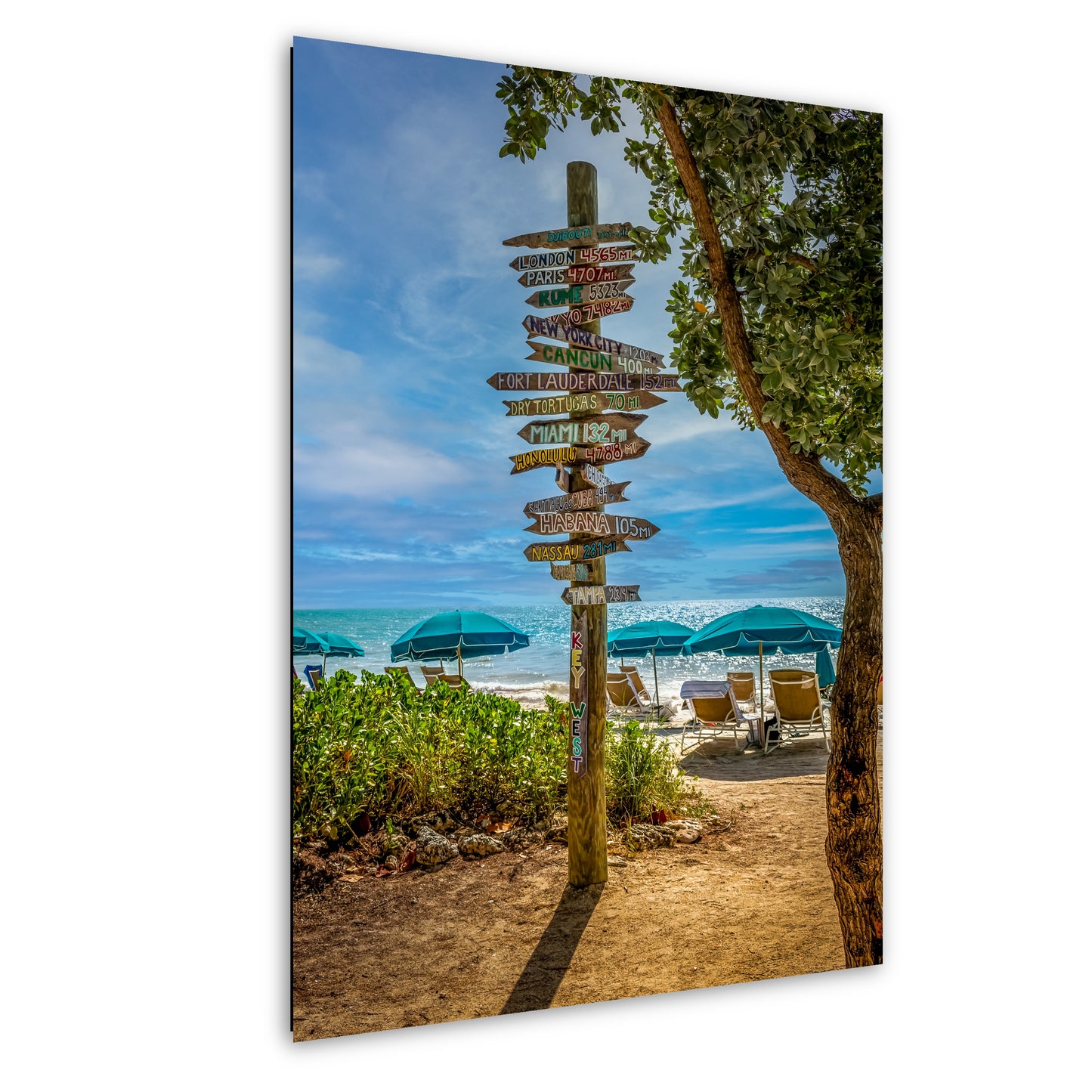 Key West World Directional Signpost: Fort Zachary Taylor State Park Beach Florida Print Wall Art Photography Aluminum/Acrylic/Metal/Canvas