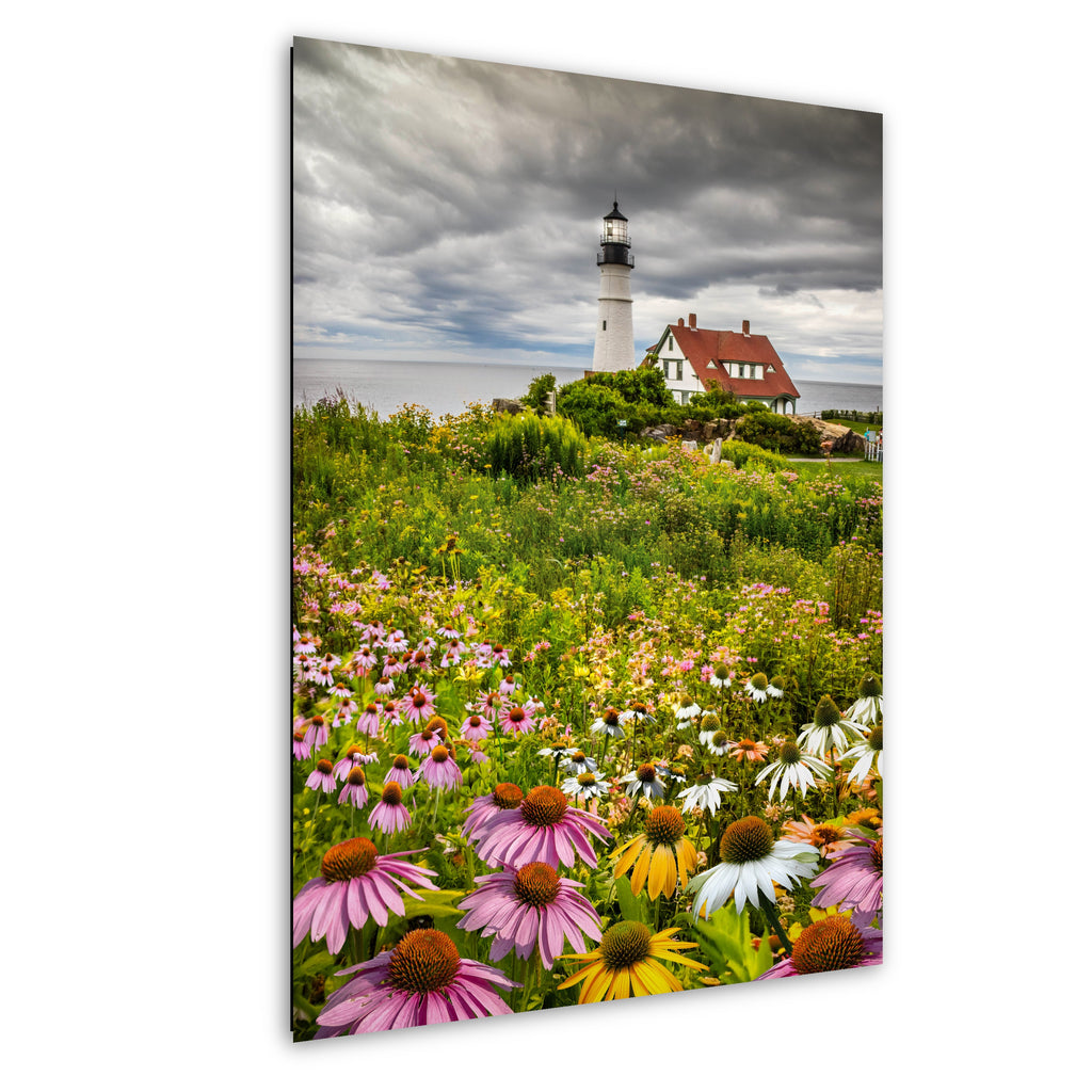 Portland Head Light Print: Maine Seascape Photography, Flower Garden Wall Art