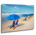Seaside Escapade:  Blue Umbrella Beach Florida Seascape Photography Metal Canvas Wall Art Print