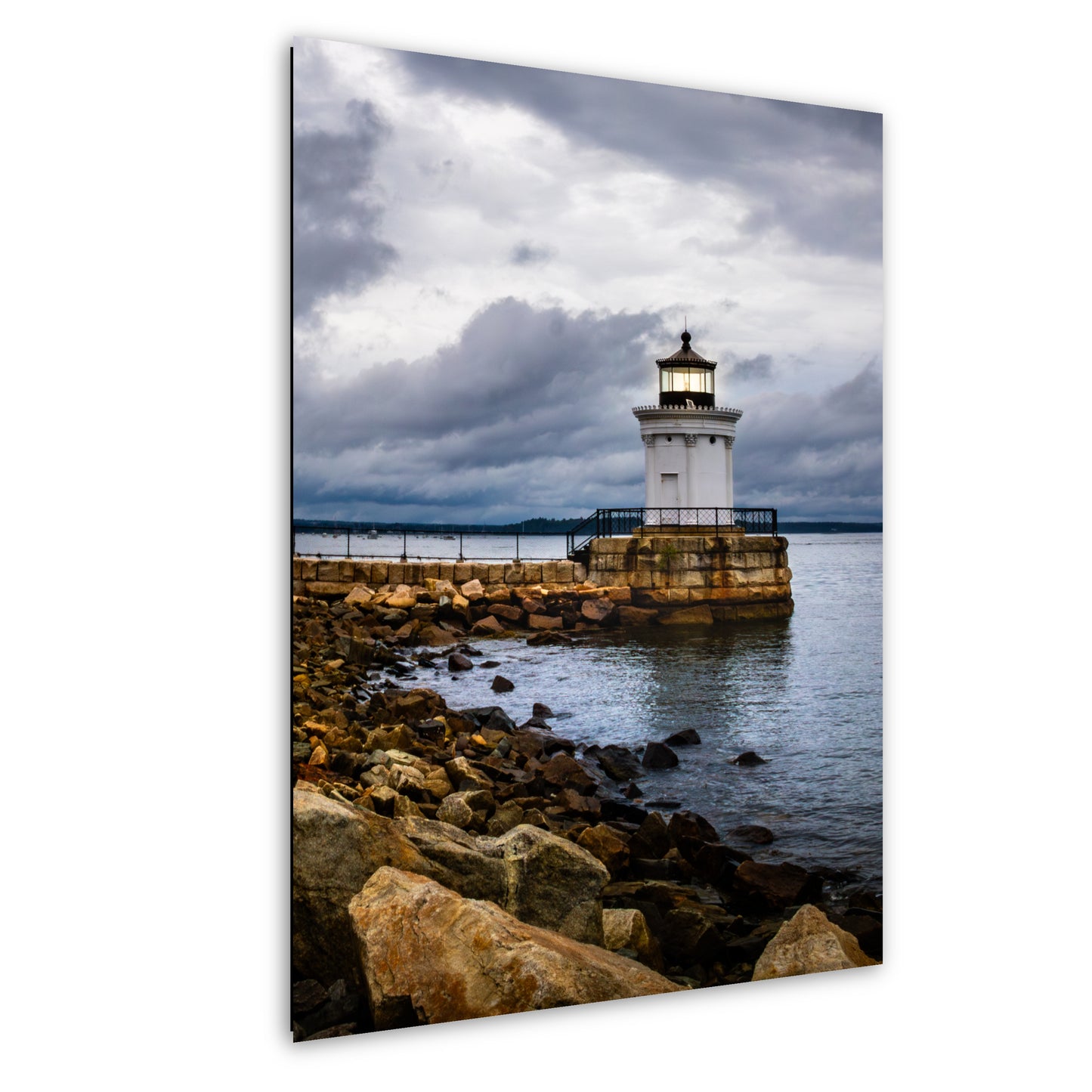 Bug Light Lighthouse | Portland Maine Nautical Wall Art - Black and White Seascape Print