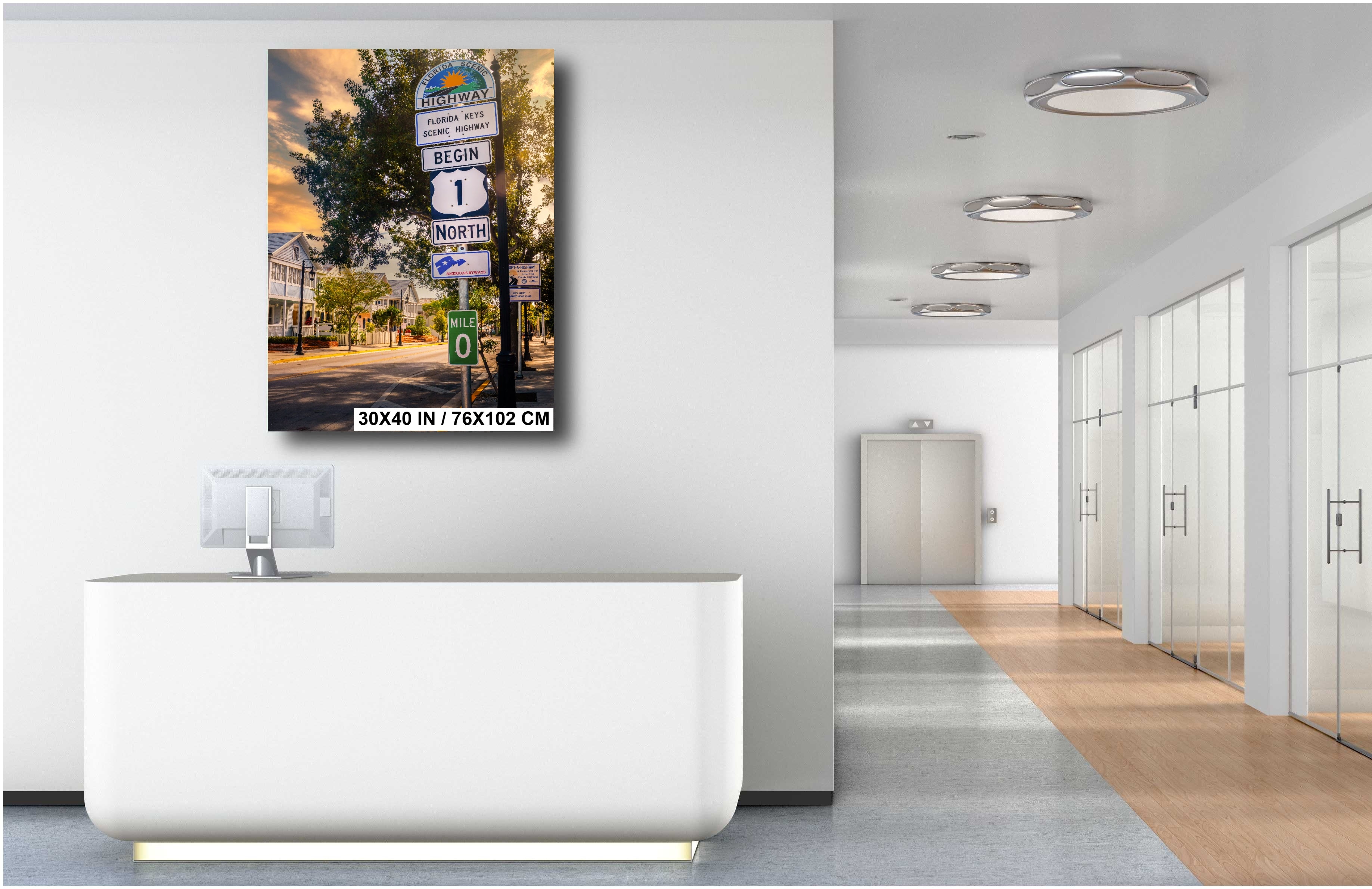 Key West Highway 1 Sign: Florida Keys Scenic Highway Mile 0 Zero America's Byways Print Wall Art Photography Aluminum/Acrylic/Metal/Canvas