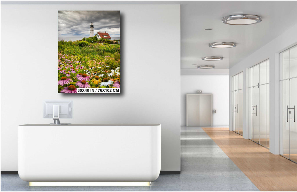 Portland Head Light Print: Maine Seascape Photography, Flower Garden Wall Art