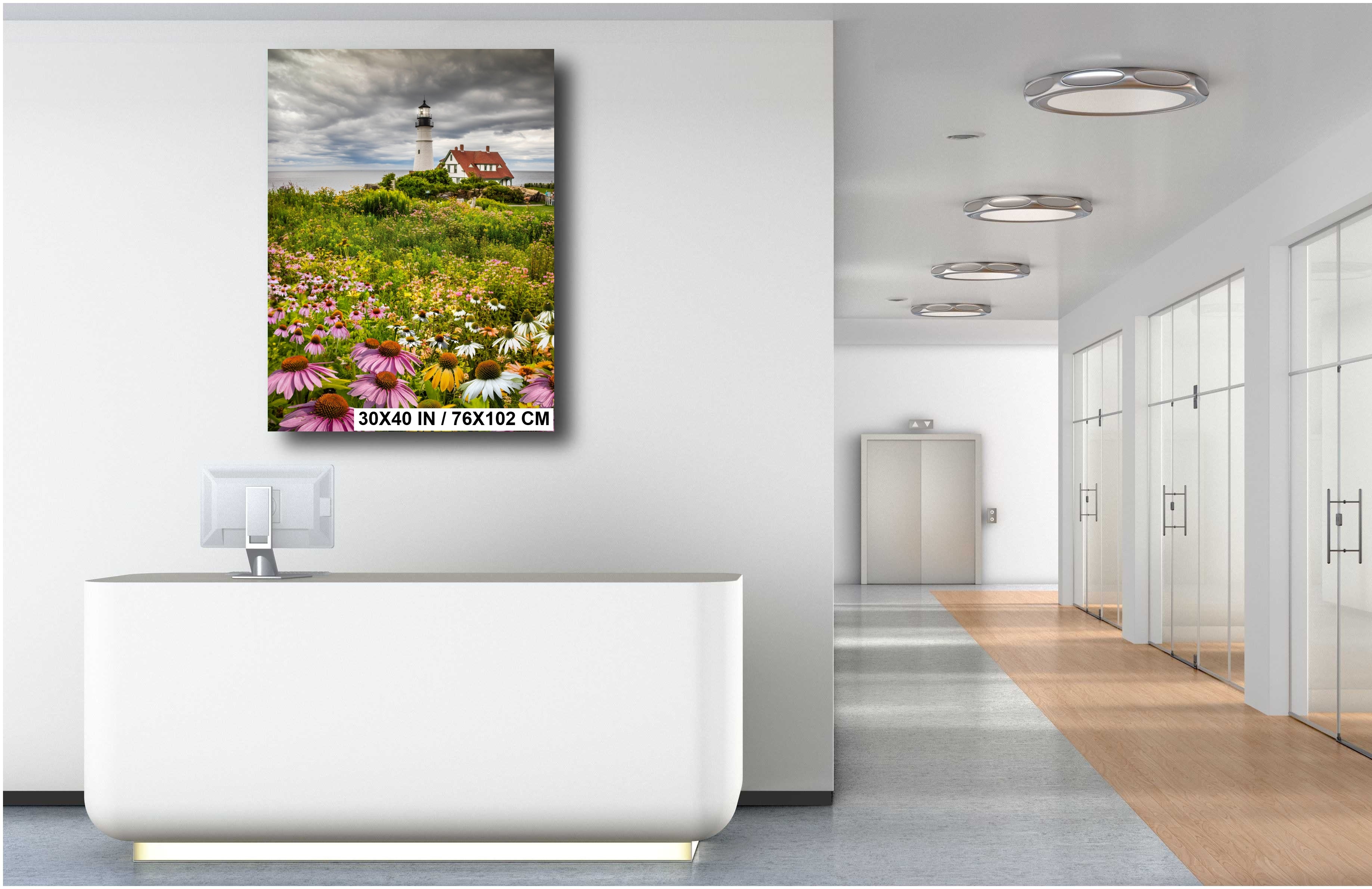 Portland Head Light Print: Maine Seascape Photography, Flower Garden Wall Art