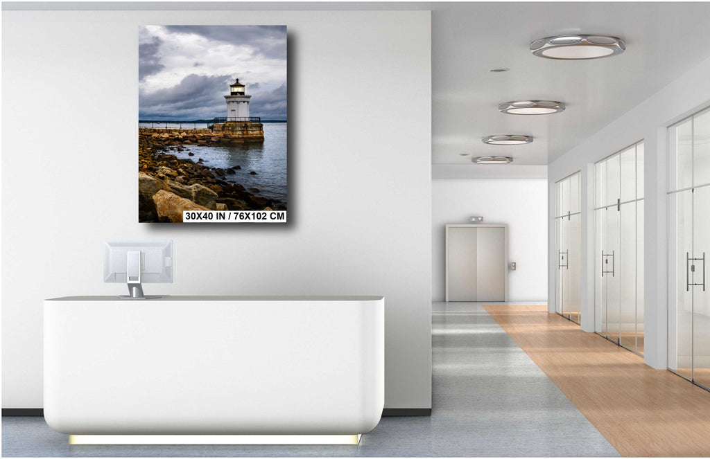 Bug Light Park, Portland Maine Lighthouse - Black and White Nautical Seascape Print