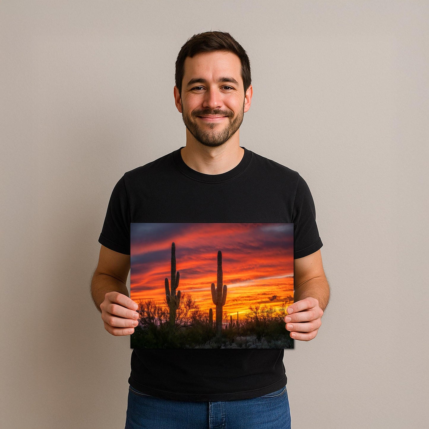 Arizona Sunset Saguaro Cactus Photography Print: Gold Canyon Landscape