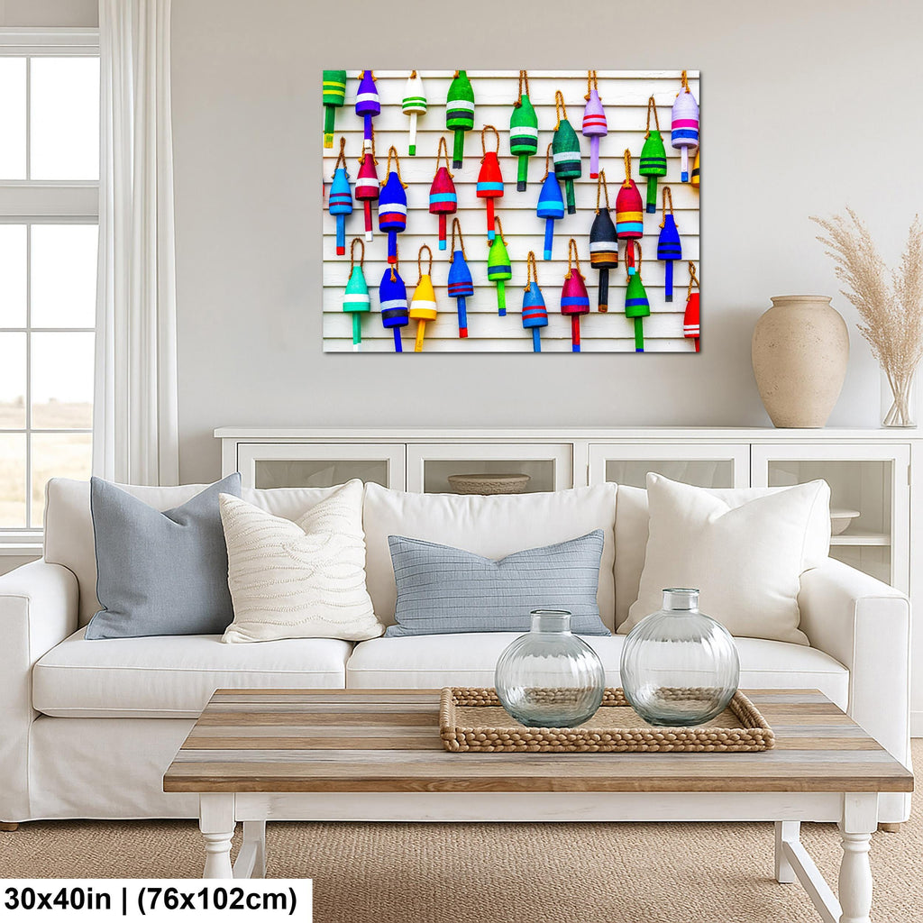 Colorful Lobster Buoys Wall Photography Print, Isle au Haut Acadia National Park Maine, Nautical Coastal Decor