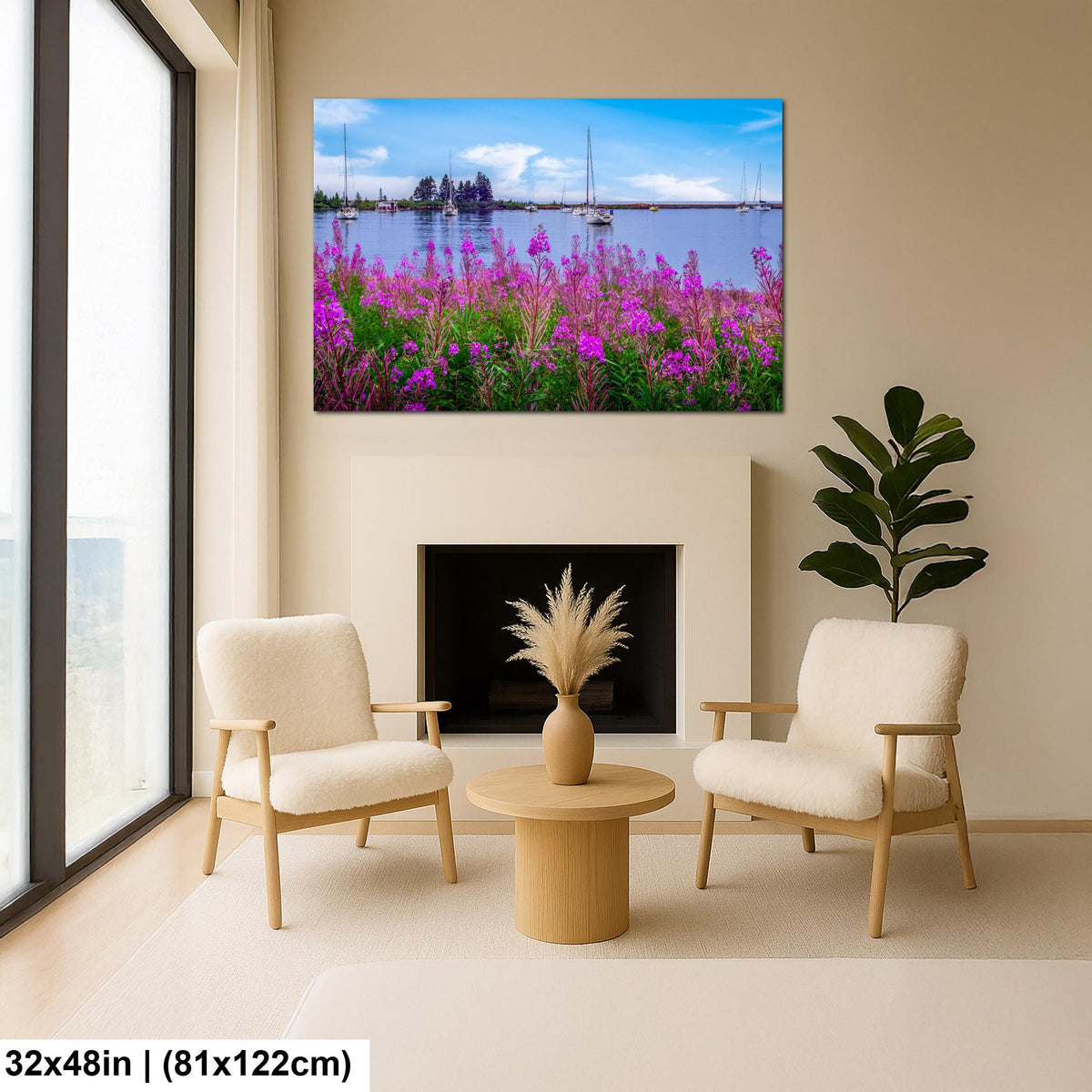 Coastal Wildflowers and Sailboats: Grand Marais Harbor Minnesota Wall Art