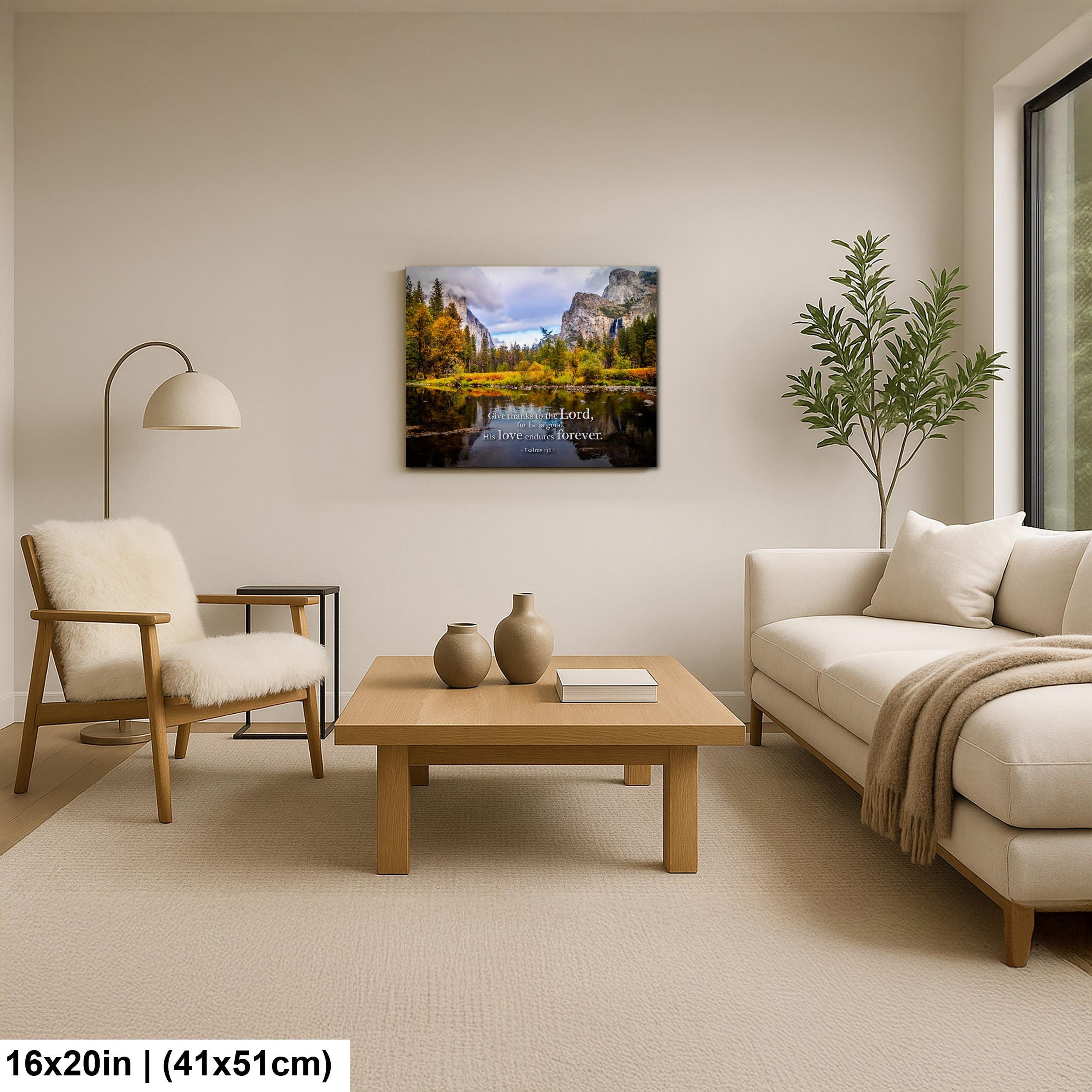 Christian Wall Art – Yosemite Photography Print | Psalm 136 Scripture Decor