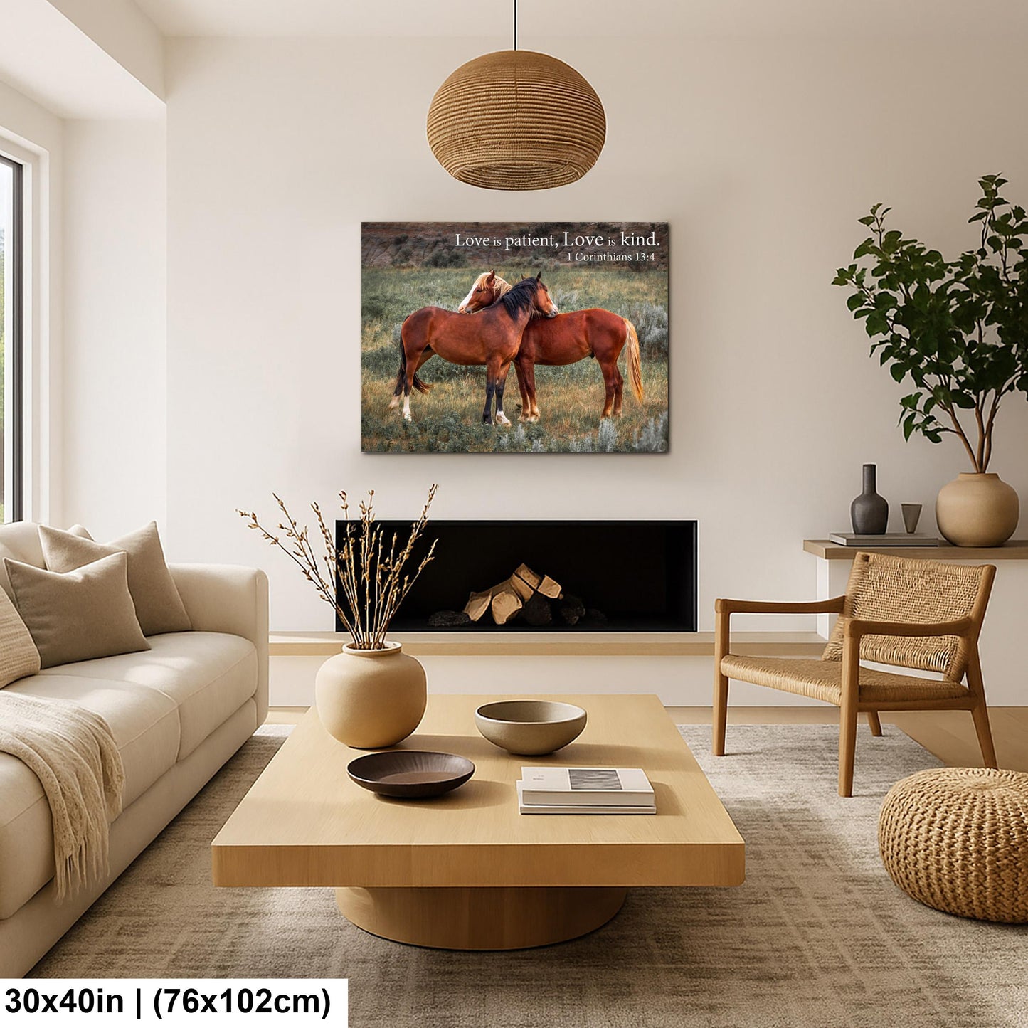 1 Corinthians 13:4 Love Is Patient Love Is Kind Bible Quote, Wild Horses Photography Print, Christian Wall Decor