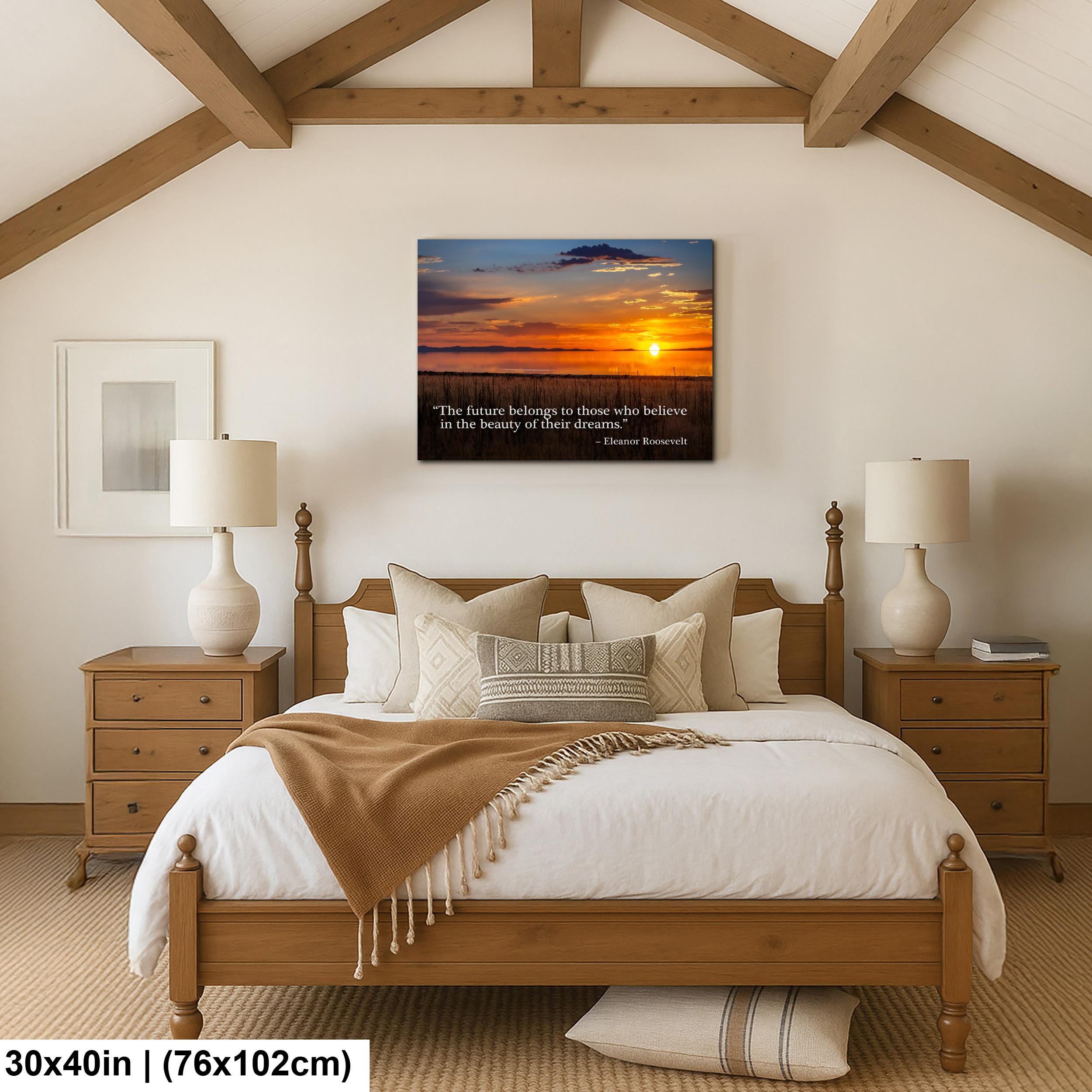 Sunset Lake Landscape Print with Eleanor Roosevelt Quote Wall Art