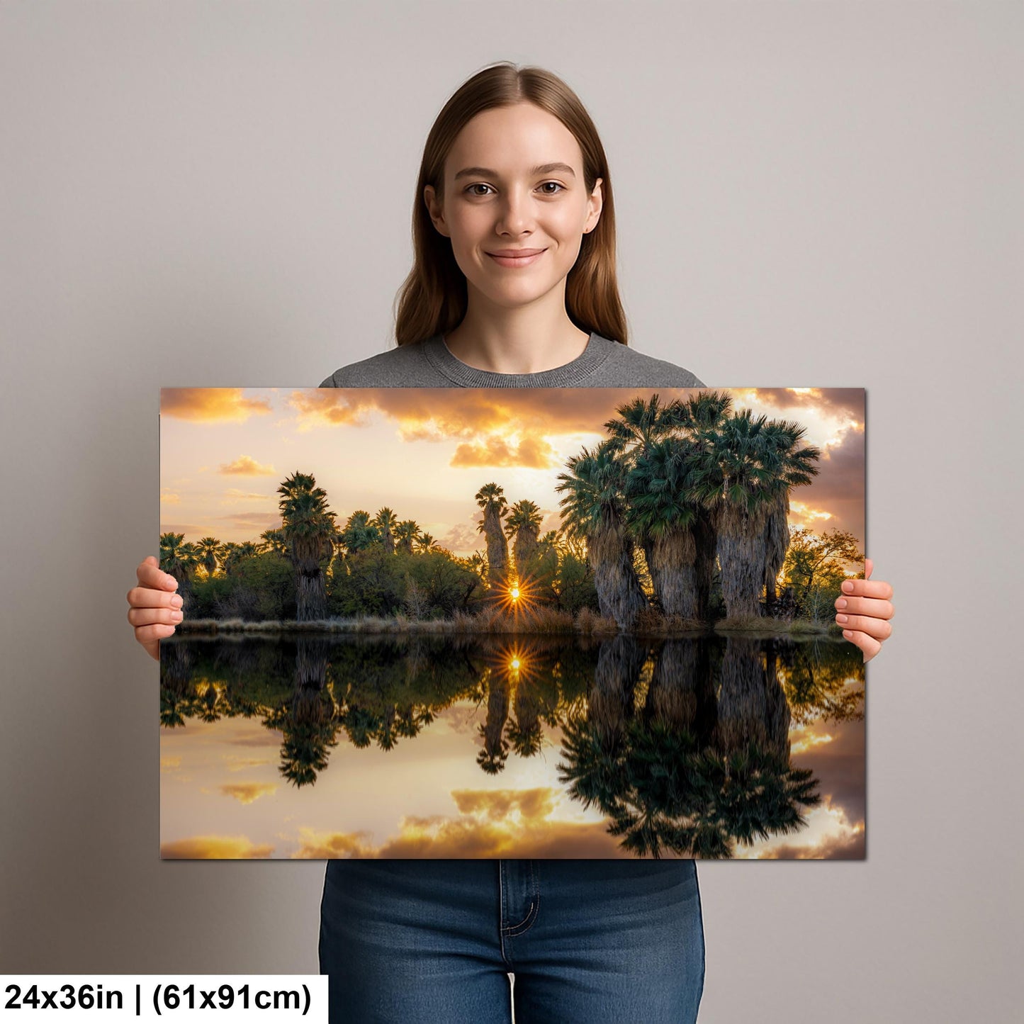 Agua Caliente Park Sunset Palm Oasis Reflection - Tucson Arizona Photography Print