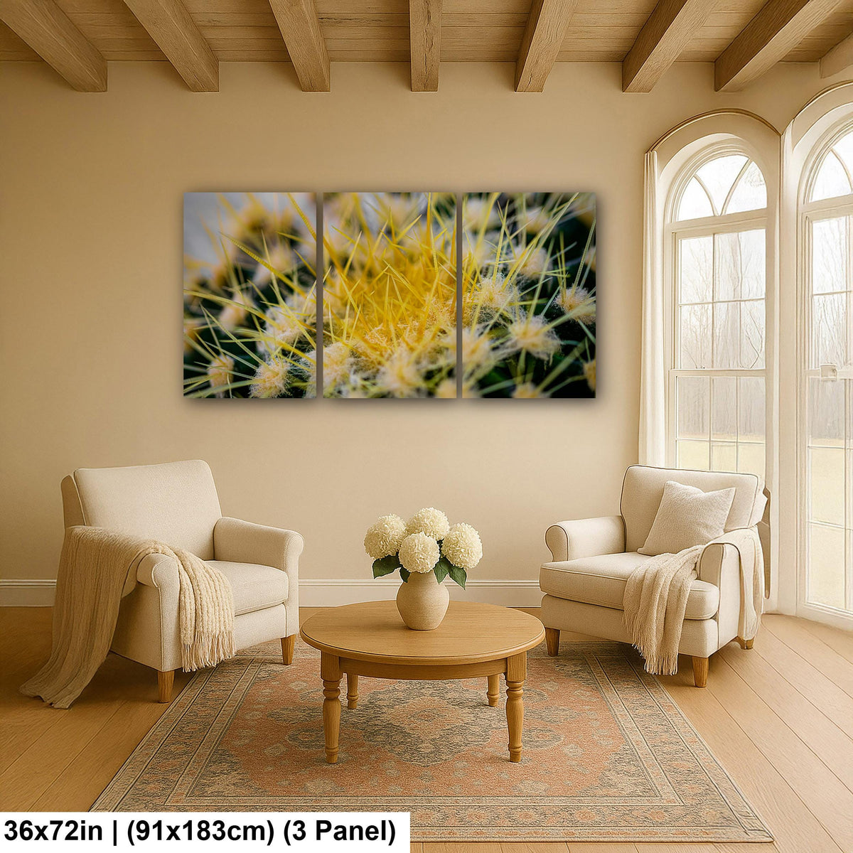 Golden Barrel Cactus: Yellow Spines Macro Botanical Photography Wall Art