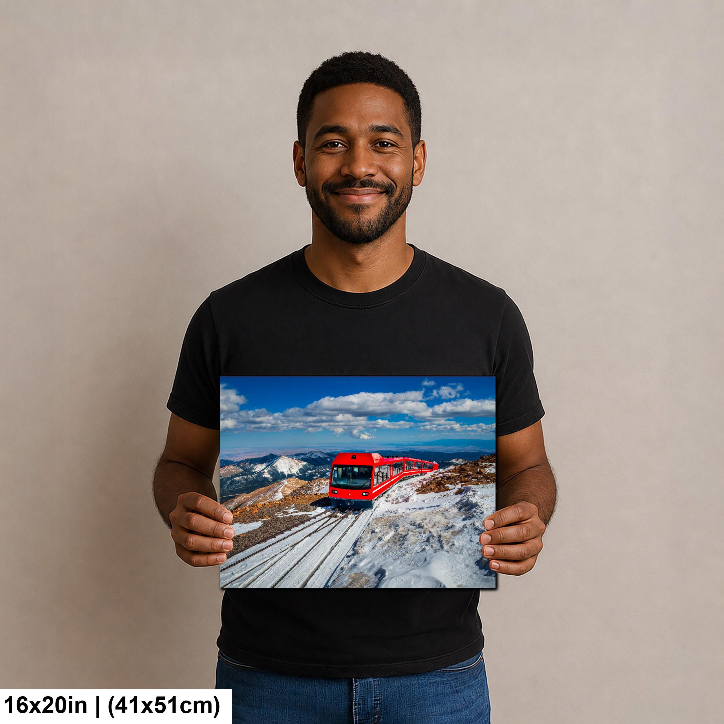 Pikes Peak Cog Railway Photography Print, Colorado Springs Mountain Train, Red Railway Winter Landscape Wall Art Decor