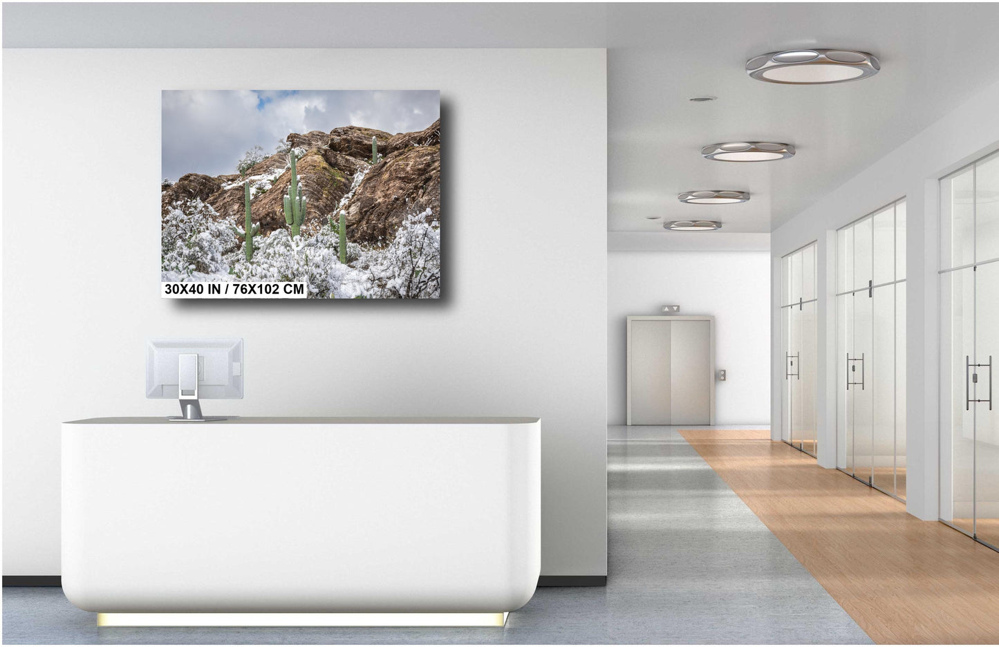 Saguaro Cactus Print – Winter Cactus Photo | Snow in Desert Wall Art Decor