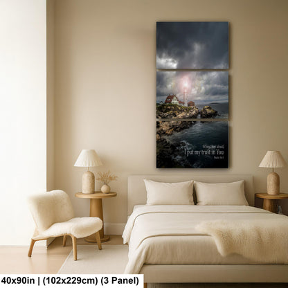 Psalm 56:3 Lighthouse Wall Art – Inspirational Coastal Print with Cape Elizabeth Lighthouse