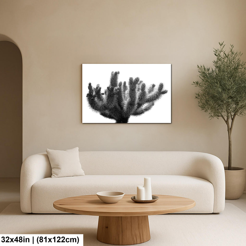 Joshua Tree Cholla Cactus Print: Black and White Desert Photography