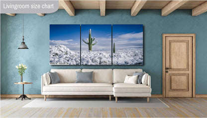 Saguaro Cactus Wall Art – Snowy Desert Scene | Southwest Art Print Decor