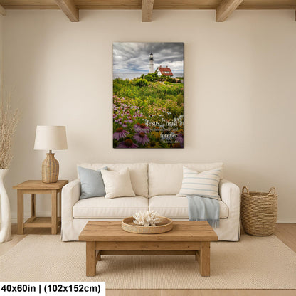 Lighthouse Wall Art – Portland Head Light Christian Wall Decor With Hebrews 13 8 Print