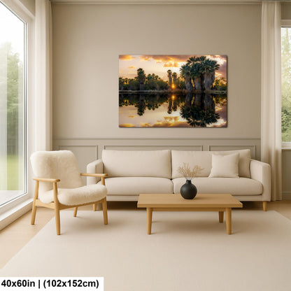 Agua Caliente Park Sunset Palm Oasis Reflection - Tucson Arizona Photography Print