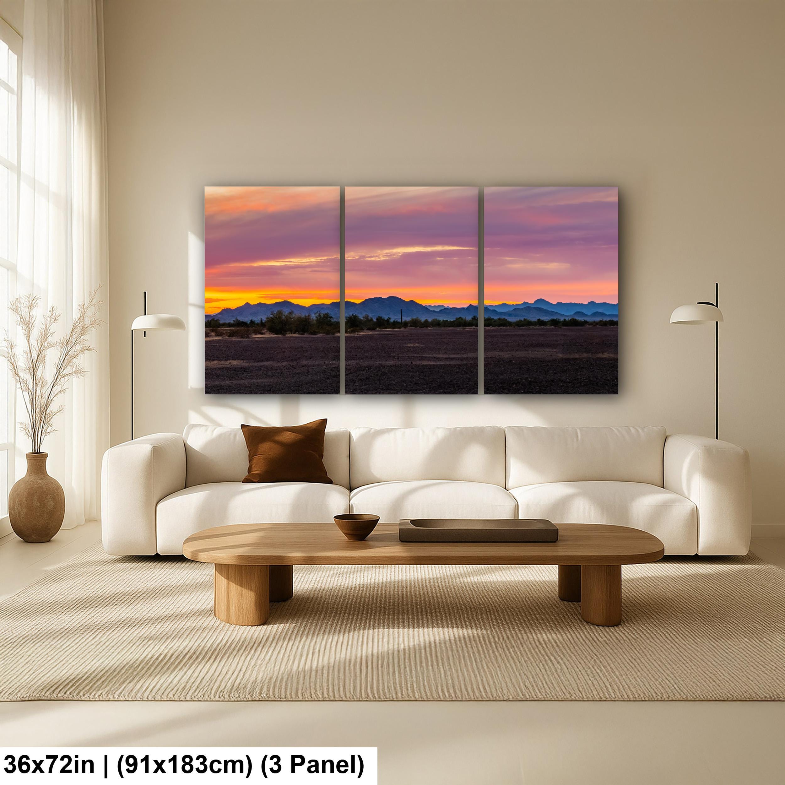 Quartzsite Arizona Sunset Panorama Photography Print, Sonoran Desert Mountain Wall Art