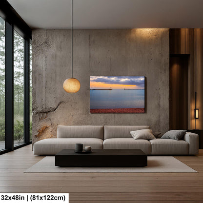 Grand Marais Harbor Lighthouse at Sunset Photography Print, Minnesota North Shore, Lake Superior Wall Art