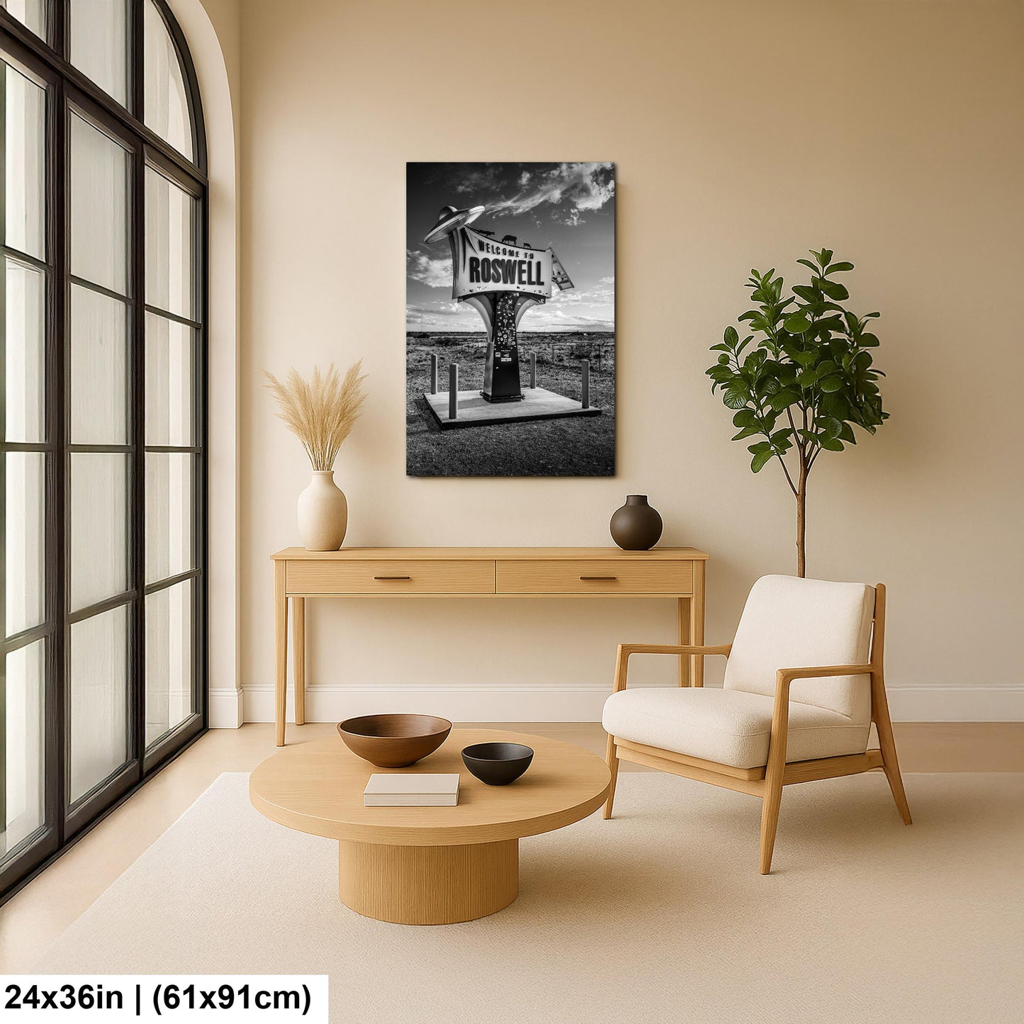 Black and White Roswell New Mexico Welcome Sign Wall Art Print UFO Alien Souvenir