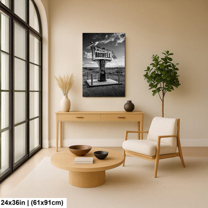Black and White Roswell New Mexico Welcome Sign Wall Art Print UFO Alien Souvenir