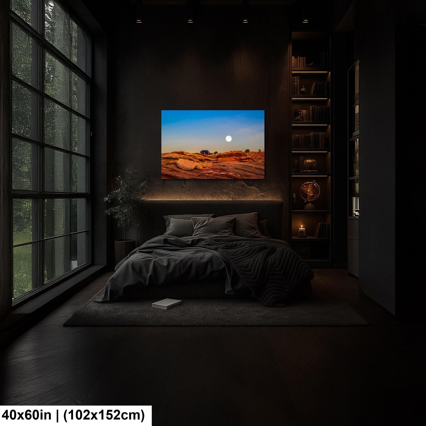 Moonrise Over Red Slickrock with Jeep, Page Arizona Photography Print
