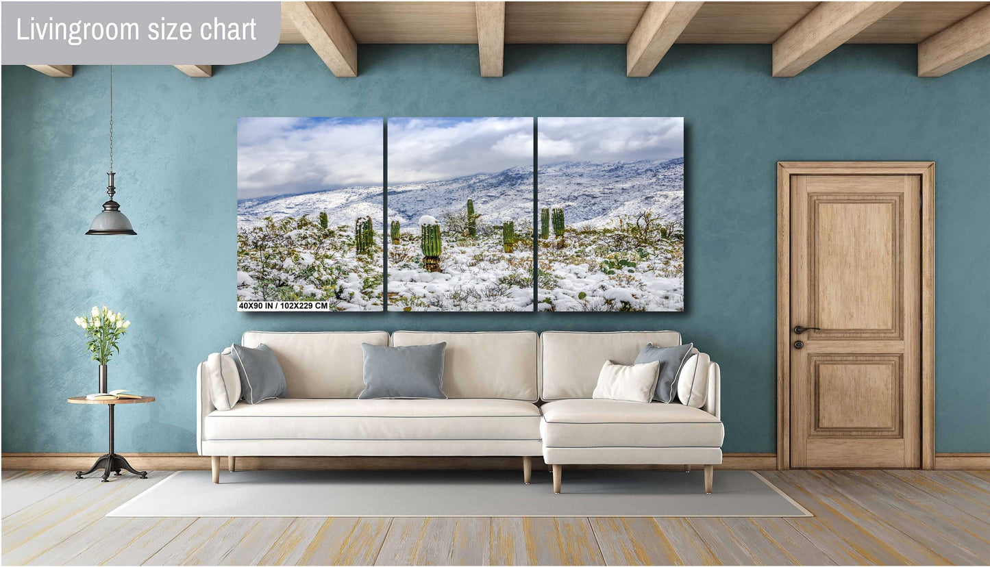 Saguaro Desert Wall Art - Winter Cactus Art Print | Snowy Desert Landscape Decor