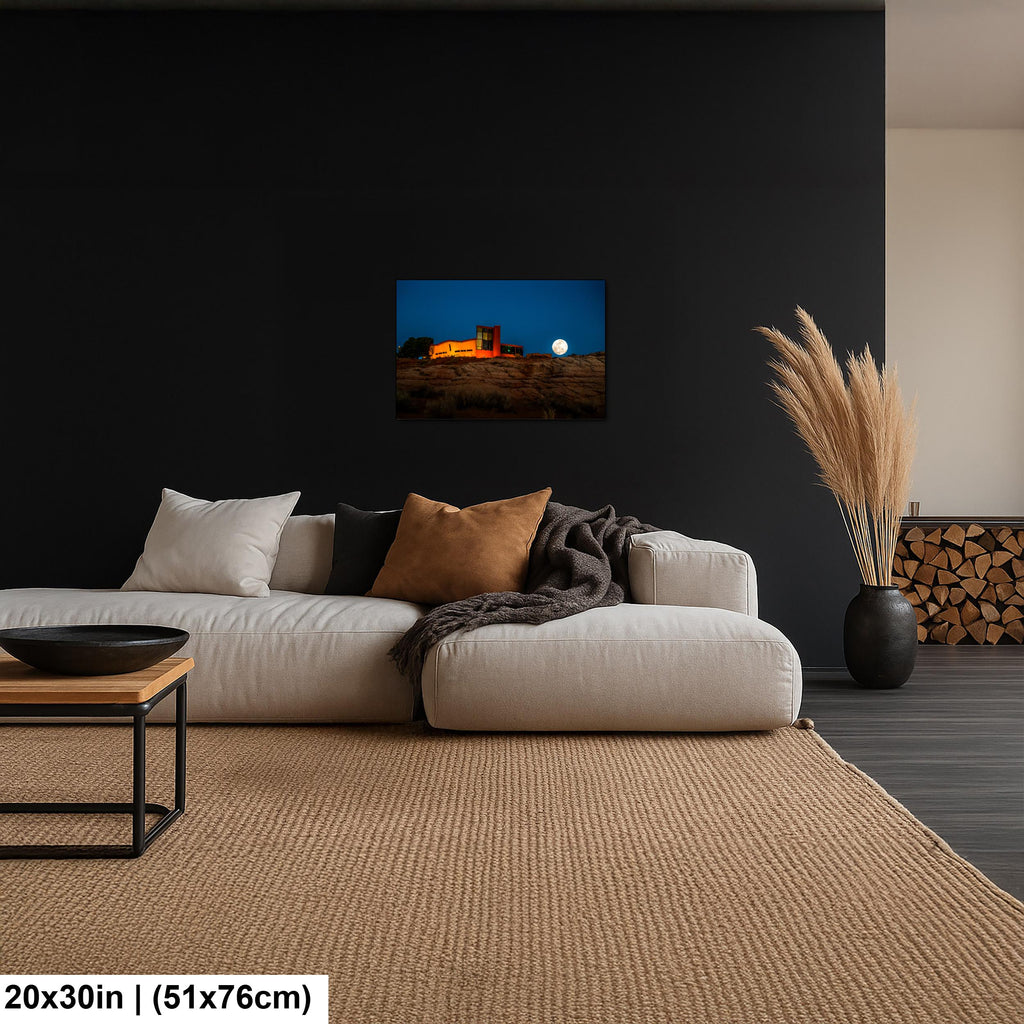 Full Moon Over Page Public Library Arizona Photography Print, Horseshoe Bend Area Moonrise, Modern Architecture Landscape