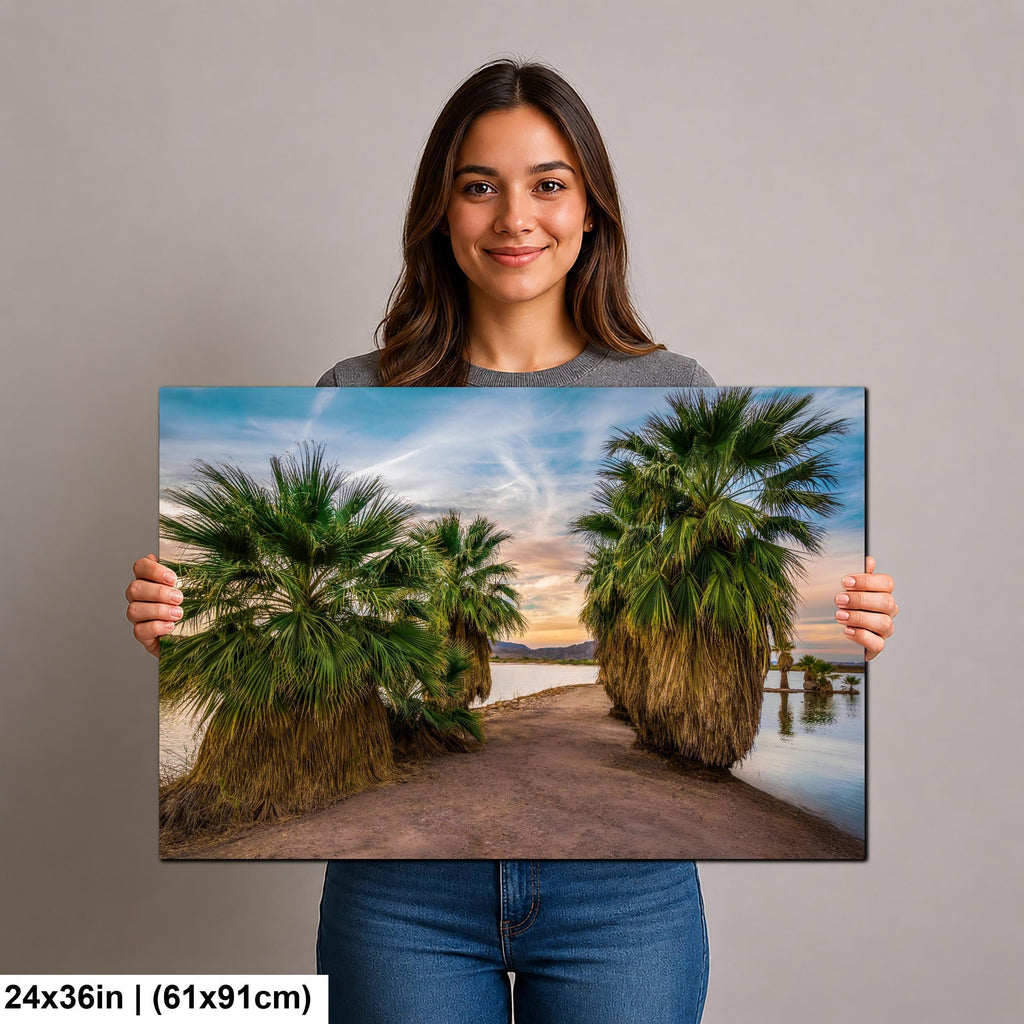 Oasis Palms: Mittry Lake Yuma AZ Desert Sunset Landscape Photo Wall Art