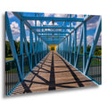 Blue Pedestrian Bridge in Minneapolis Minnesota Photography Print, Modern Urban Architecture Wall Art Decor