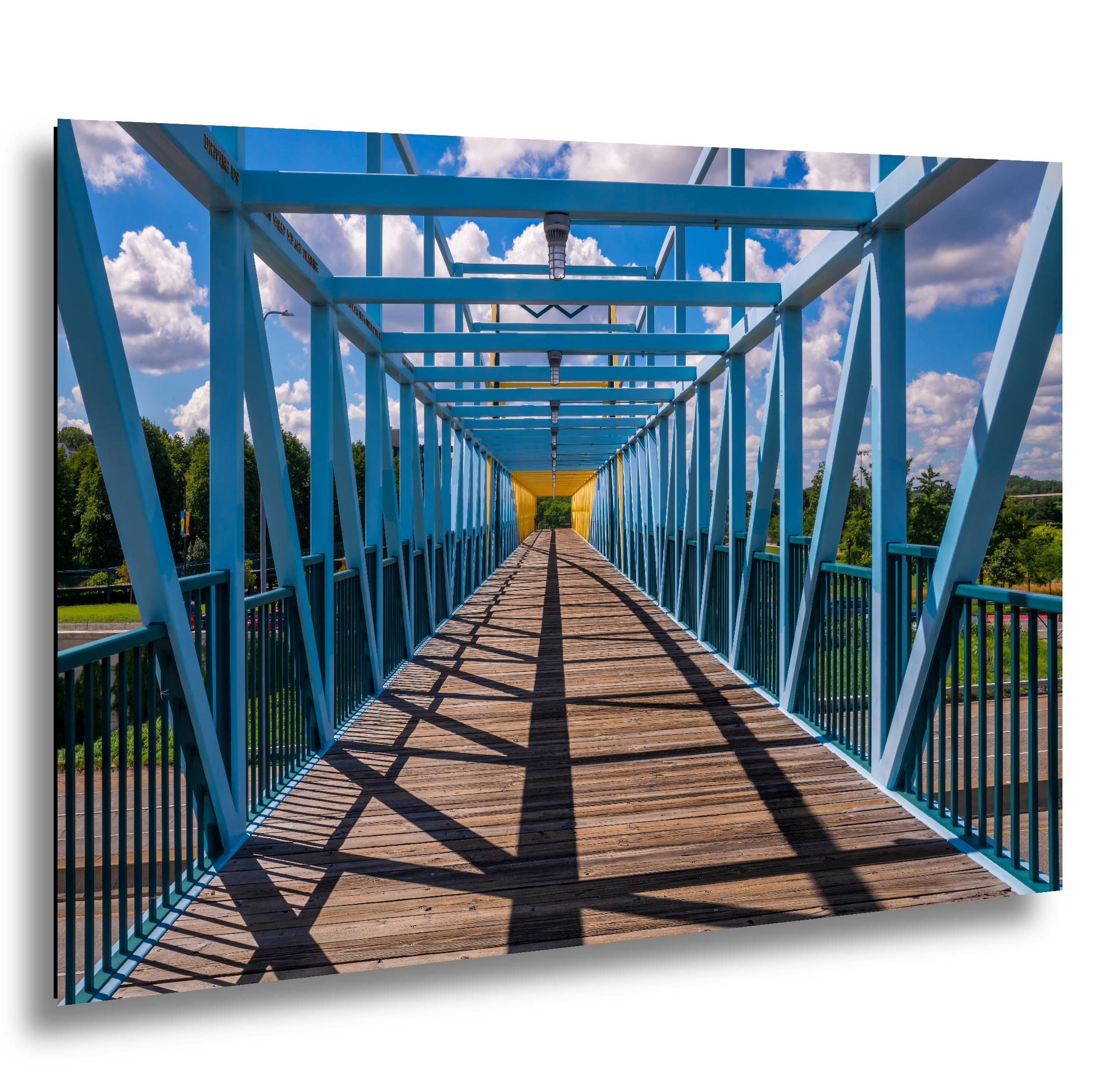 Blue Pedestrian Bridge in Minneapolis Minnesota Photography Print, Modern Urban Architecture Wall Art Decor
