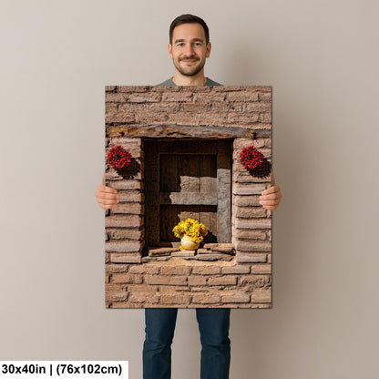 Adobe Wall with Flowers and Chili Ristras, Tucson Arizona, Photography Wall Art