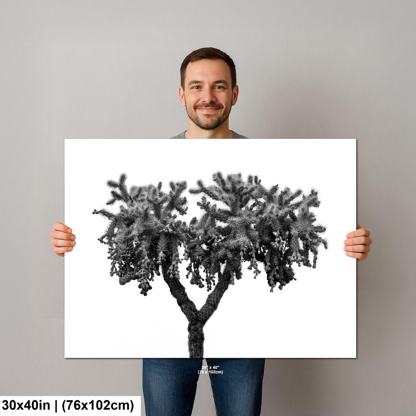 Black and White Cholla Cactus Print: Desert Minimalist Wall Decor
