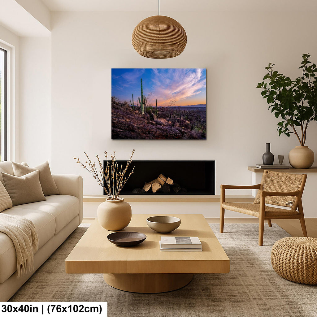 Rocky Sonoran Desert Hillside Sunset with Saguaros - Saguaro National Park East Tucson Photography Print