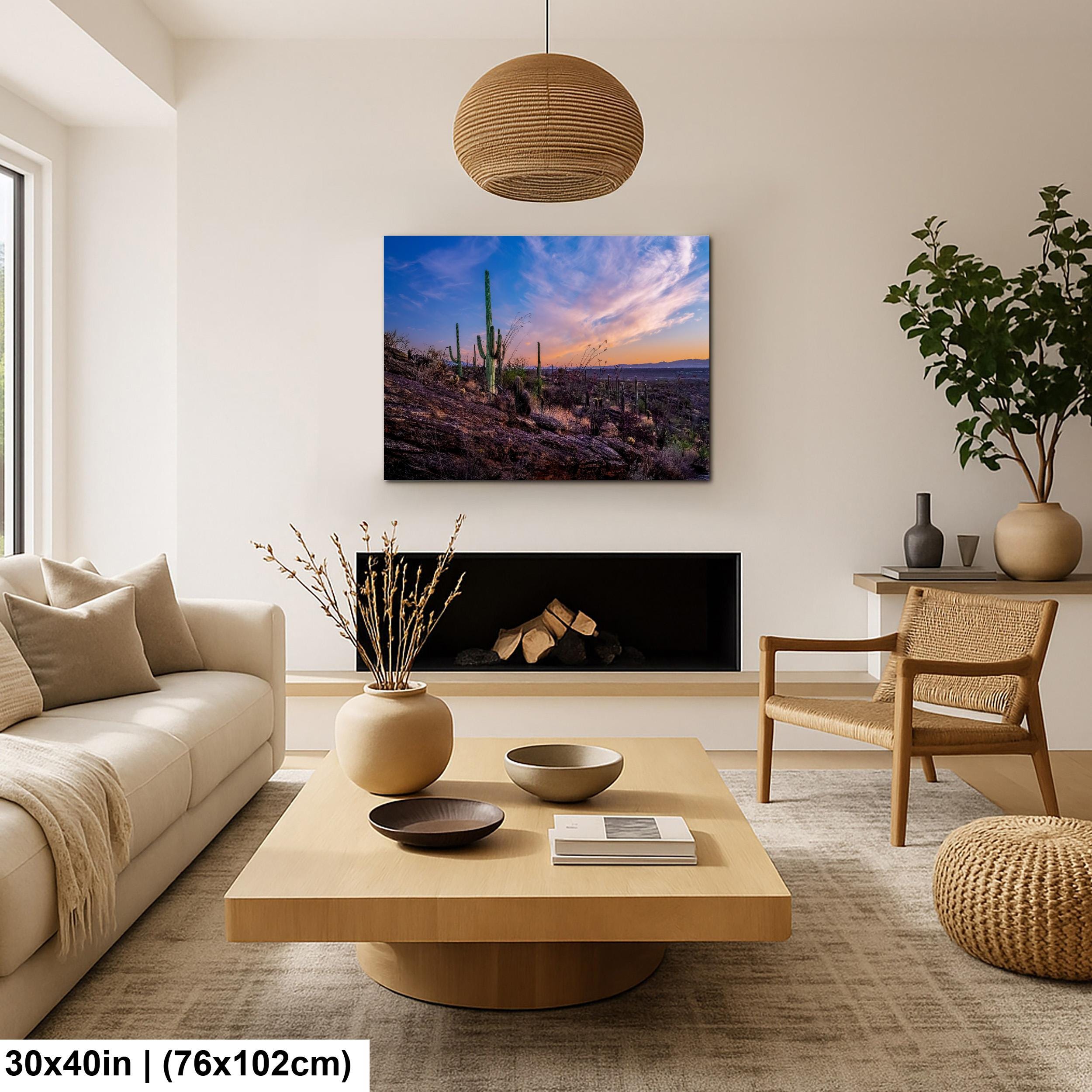 Rocky Sonoran Desert Hillside Sunset with Saguaros - Saguaro National Park East Tucson Photography Print