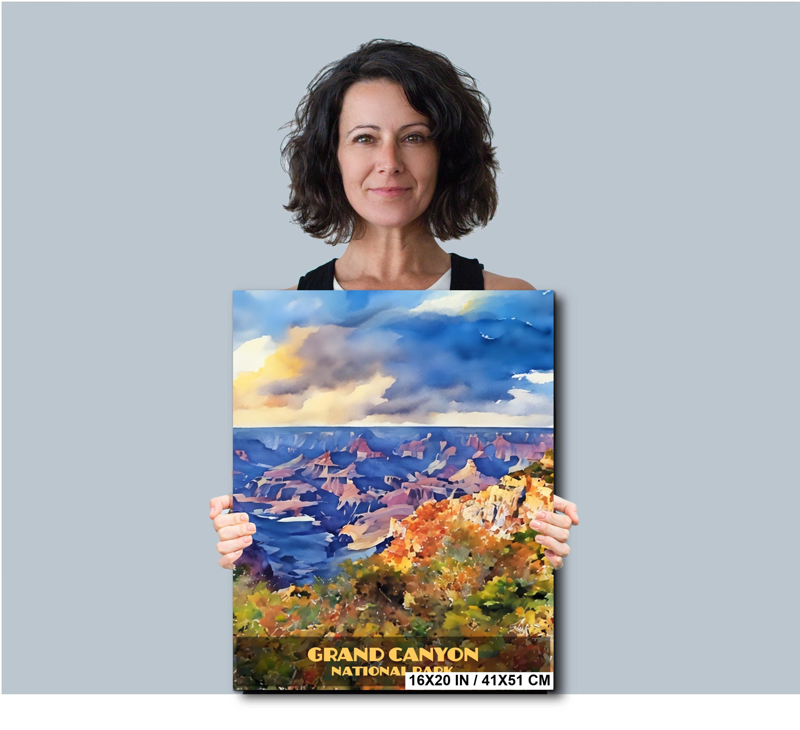 Grand Canyon National Park Poster: Stormy Arizona Landscape, Watercolor Style Wall Art