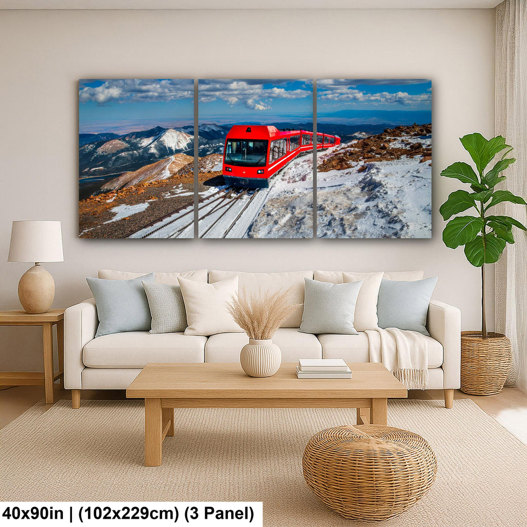 Pikes Peak Cog Railway Photography Print, Colorado Springs Mountain Train, Red Railway Winter Landscape Wall Art Decor