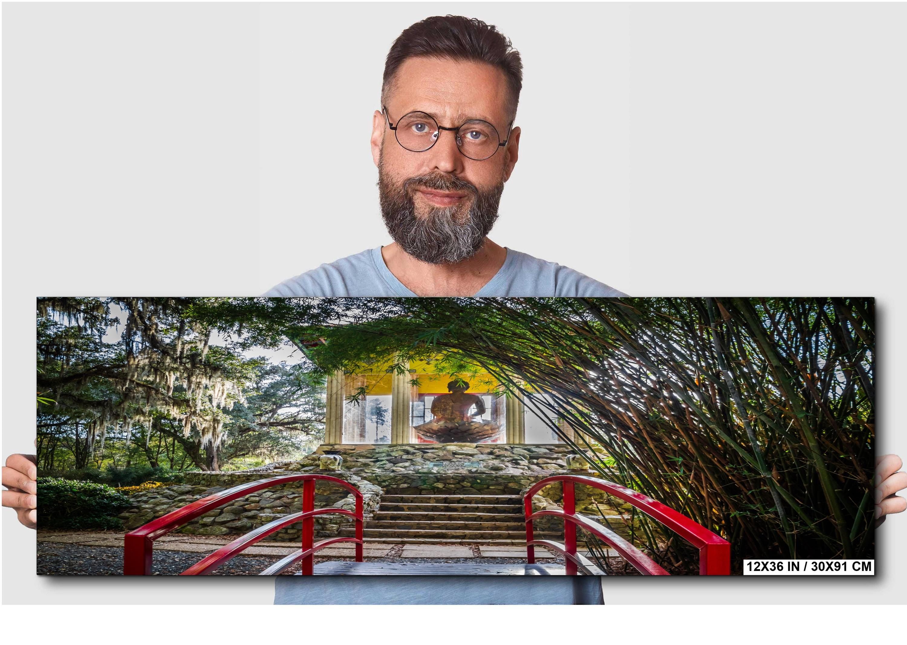 Avery Island Louisiana Buddha Garden Red Bridge Wall Art Photography Print, Jungle Gardens Shrine, Southern Landscape Aluminum/Metal/Canvas