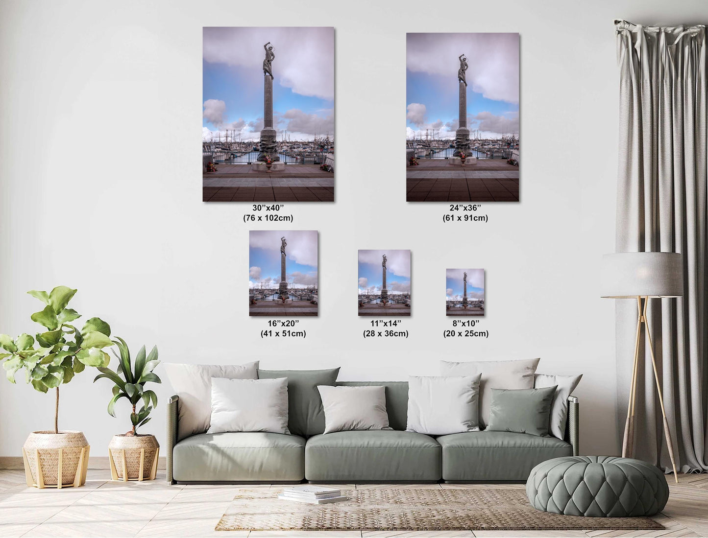 Seattle Fishermen's Memorial Statue Art Print: Nautical Harbor Scene