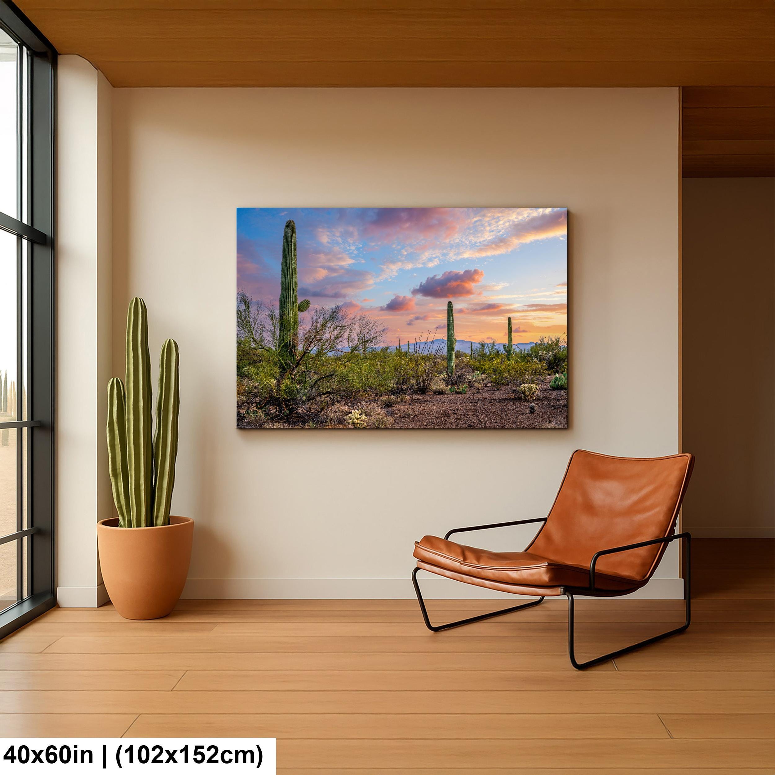 Sonoran Desert Sunset Photography Print, Saguaro Cactus Arizona Landscape, Tucson Mountain Wall Art, Southwest Home Decor